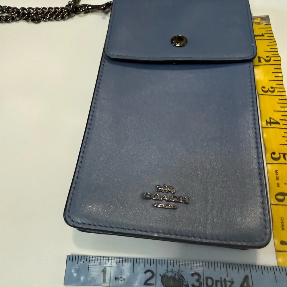 Coach Blue Leather Crossbody Phone Pouch with gunmetal gray Chain Strap